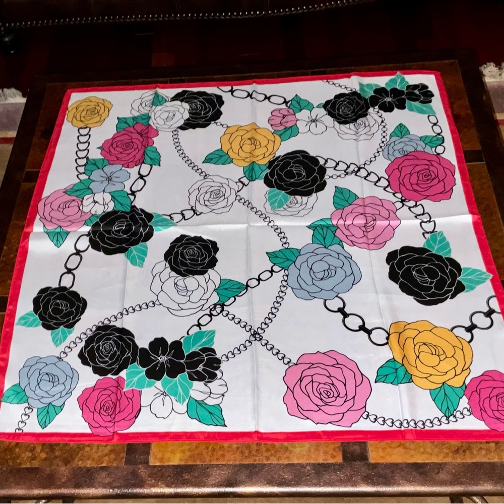 Hand Print 100% Silk Colorful Floral Scarf